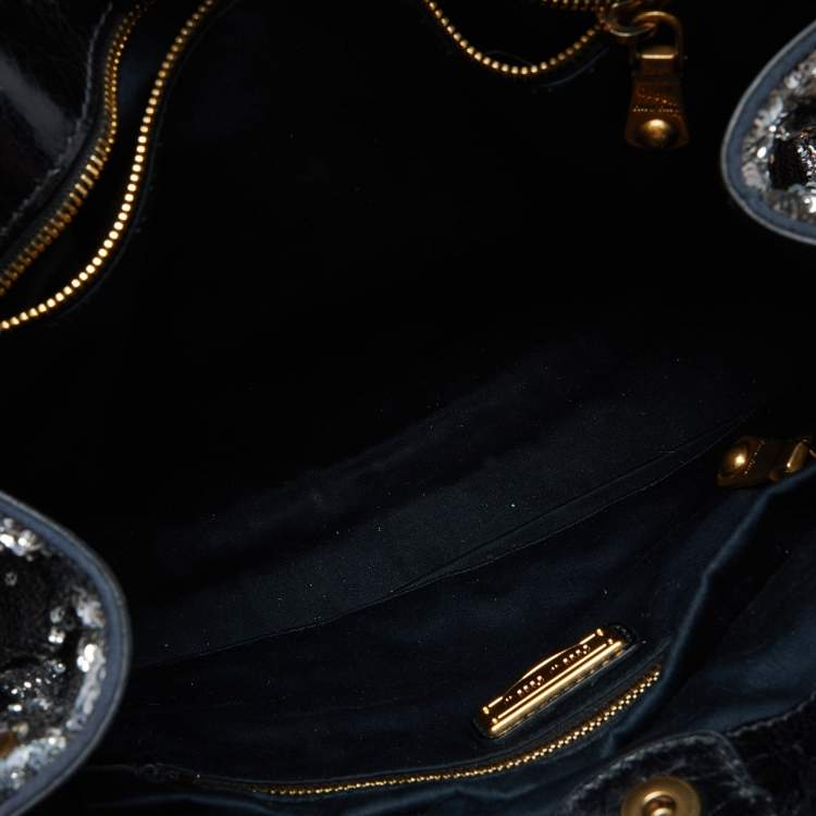 Pre Owned Miu Miu Silver/Black Sequins and Leather Tote