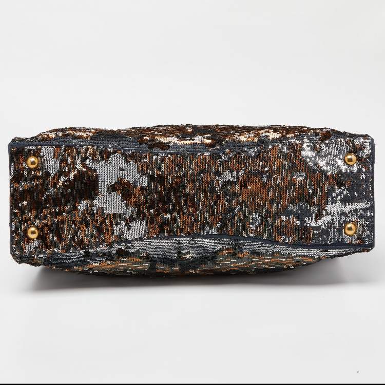 Pre Owned Miu Miu Silver/Black Sequins and Leather Tote