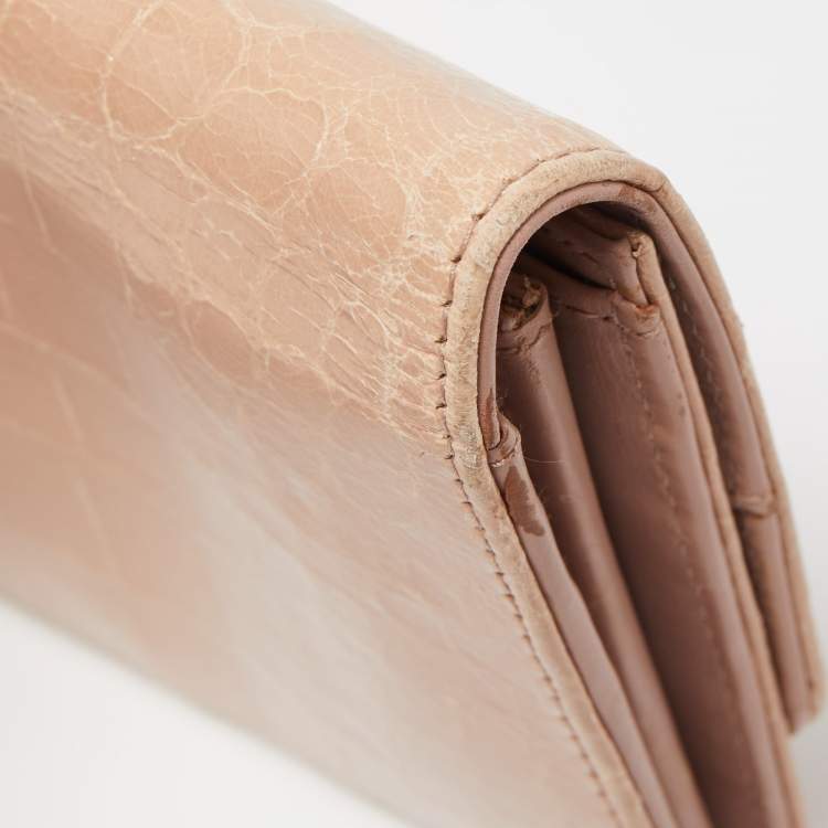 Pre Owned Miu Miu Beige Croc Embossed Leather Continental Wallet