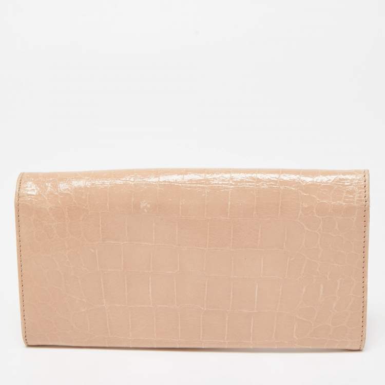 Pre Owned Miu Miu Beige Croc Embossed Leather Continental Wallet