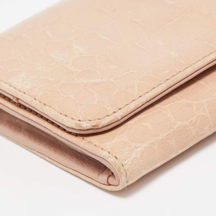 Pre Owned Miu Miu Beige Croc Embossed Leather Continental Wallet