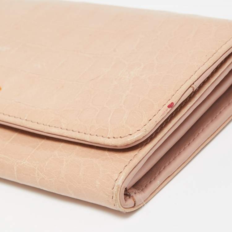 Pre Owned Miu Miu Beige Croc Embossed Leather Continental Wallet
