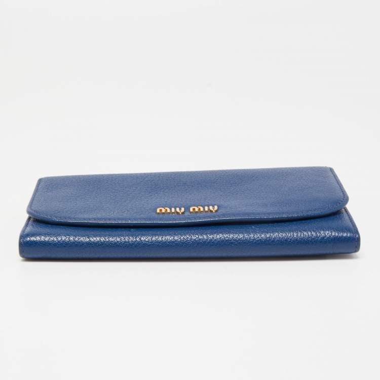 Pre Owned Miu Miu Blue Leather Flap Continental Wallet