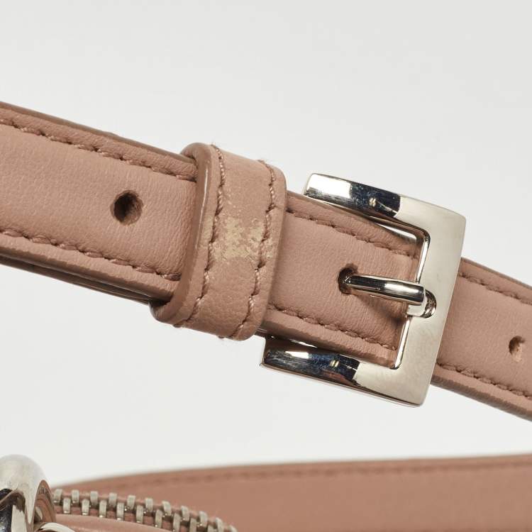 Pre Owned Miu Miu Dusty Pink Matelassé Leather Double Zip Crossbody Bag