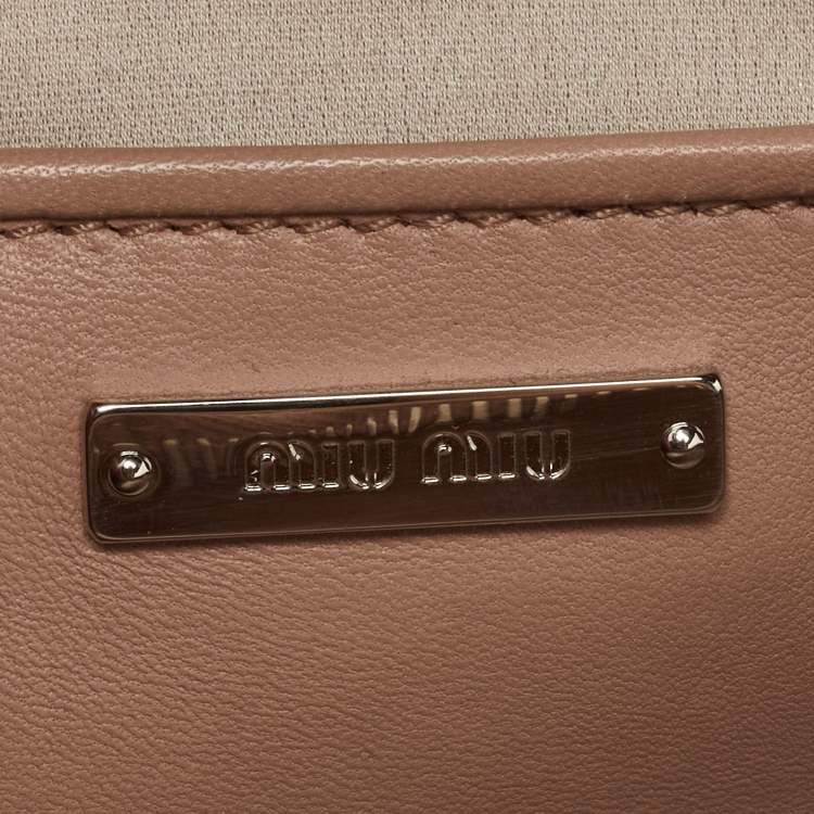 Pre Owned Miu Miu Dusty Pink Matelassé Leather Double Zip Crossbody Bag