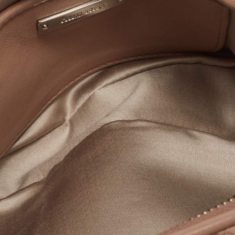 Pre Owned Miu Miu Dusty Pink Matelassé Leather Double Zip Crossbody Bag