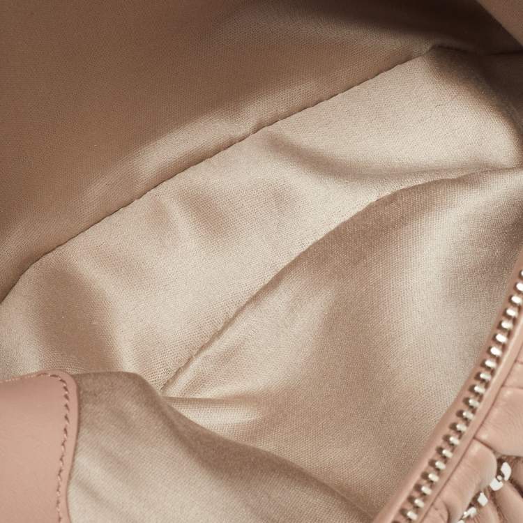 Pre Owned Miu Miu Dusty Pink Matelassé Leather Double Zip Crossbody Bag