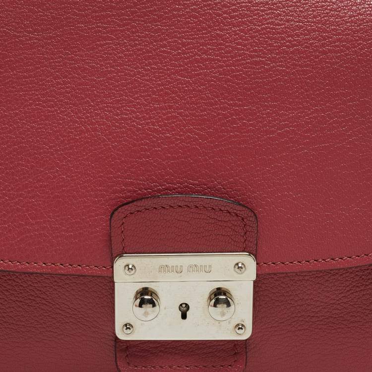 Pre Owned Miu Miu Pink Madras Leather Pushlock Flap Crossbody Bag