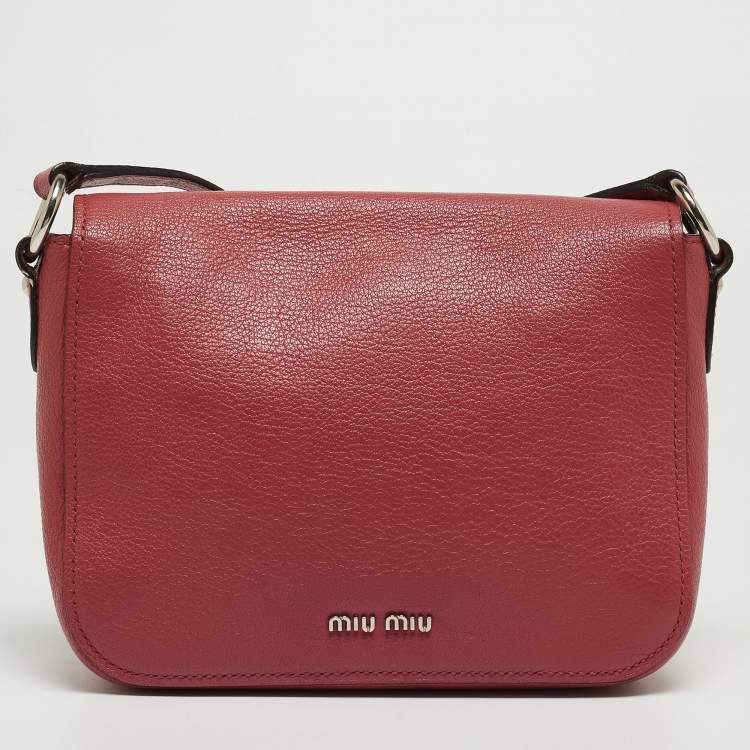 Pre Owned Miu Miu Pink Madras Leather Pushlock Flap Crossbody Bag