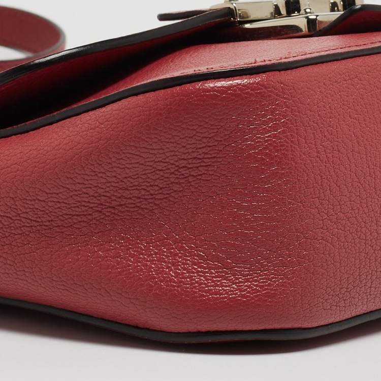 Pre Owned Miu Miu Pink Madras Leather Pushlock Flap Crossbody Bag