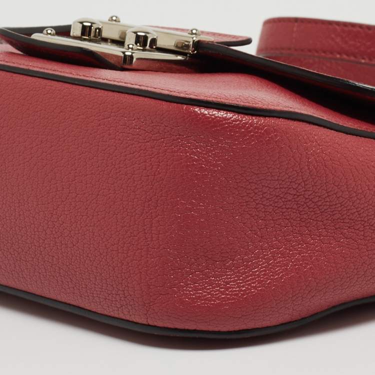 Pre Owned Miu Miu Pink Madras Leather Pushlock Flap Crossbody Bag