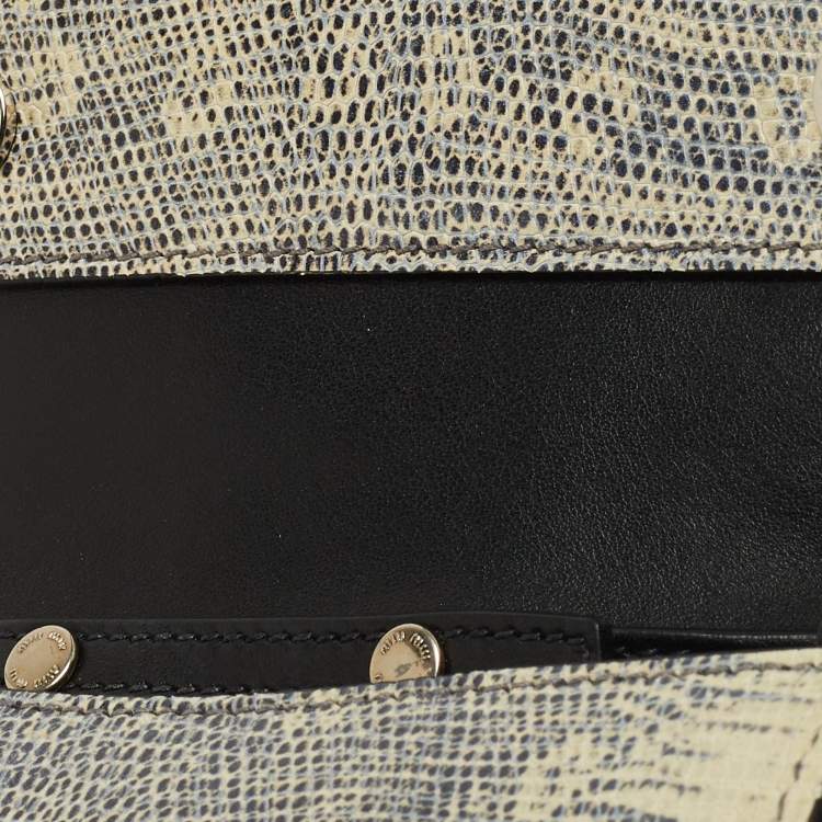 Pre Owned Miu Miu Cream/Black Lizard Embossed Leather Crystal Embellished Dahlia Crossbody Bag