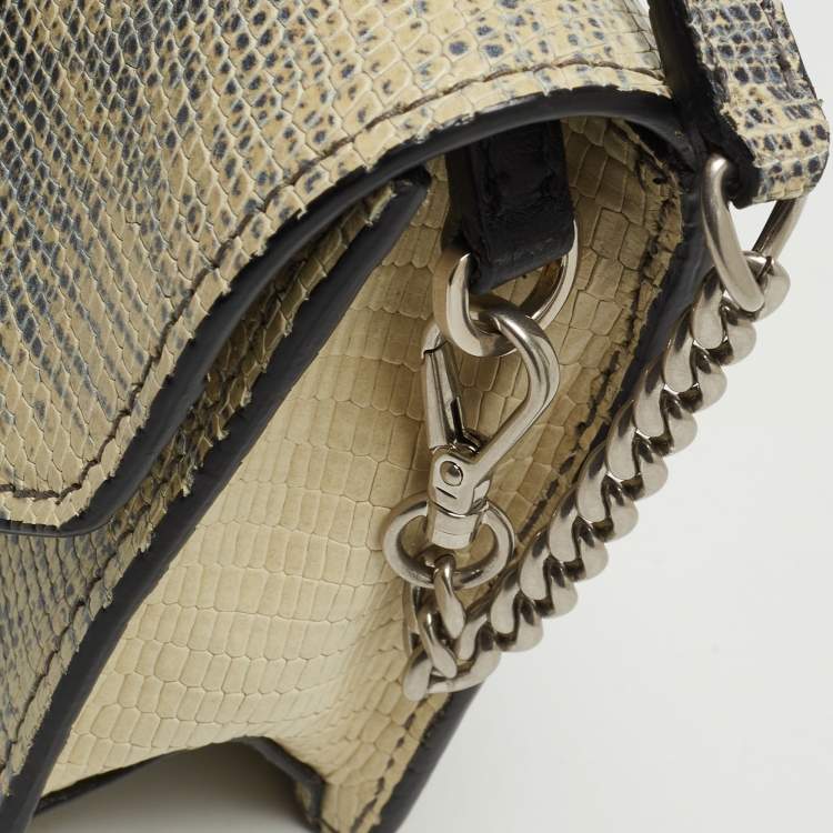 Pre Owned Miu Miu Cream/Black Lizard Embossed Leather Crystal Embellished Dahlia Crossbody Bag