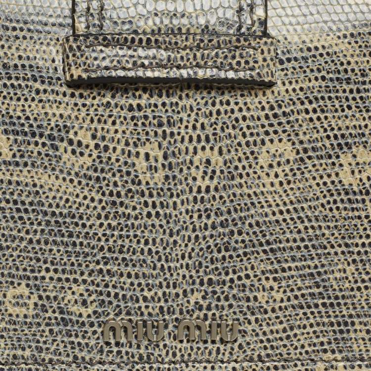 Pre Owned Miu Miu Cream/Black Lizard Embossed Leather Crystal Embellished Dahlia Crossbody Bag