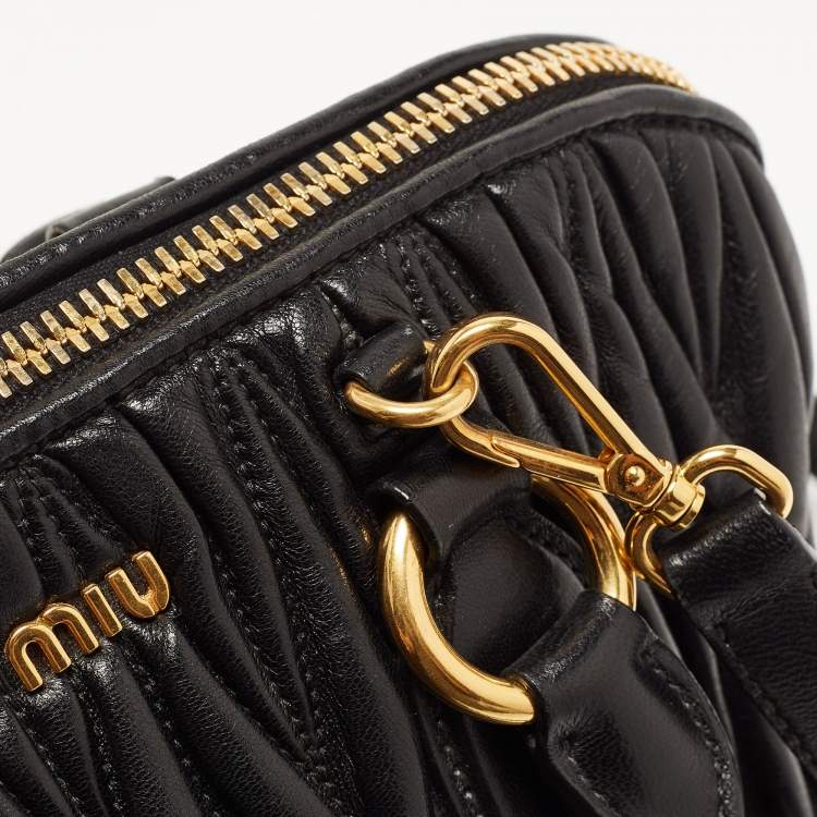 Pre Owned Miu Miu Black Matelassé Leather Bauletto Satchel