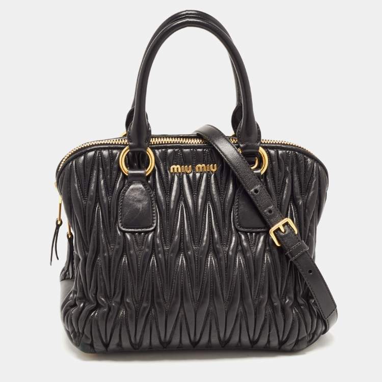 Pre Owned Miu Miu Black Matelassé Leather Bauletto Satchel