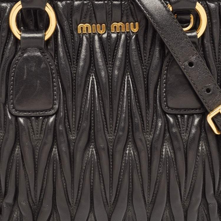 Pre Owned Miu Miu Black Matelassé Leather Bauletto Satchel