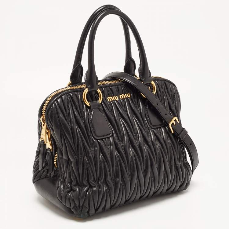 Pre Owned Miu Miu Black Matelassé Leather Bauletto Satchel