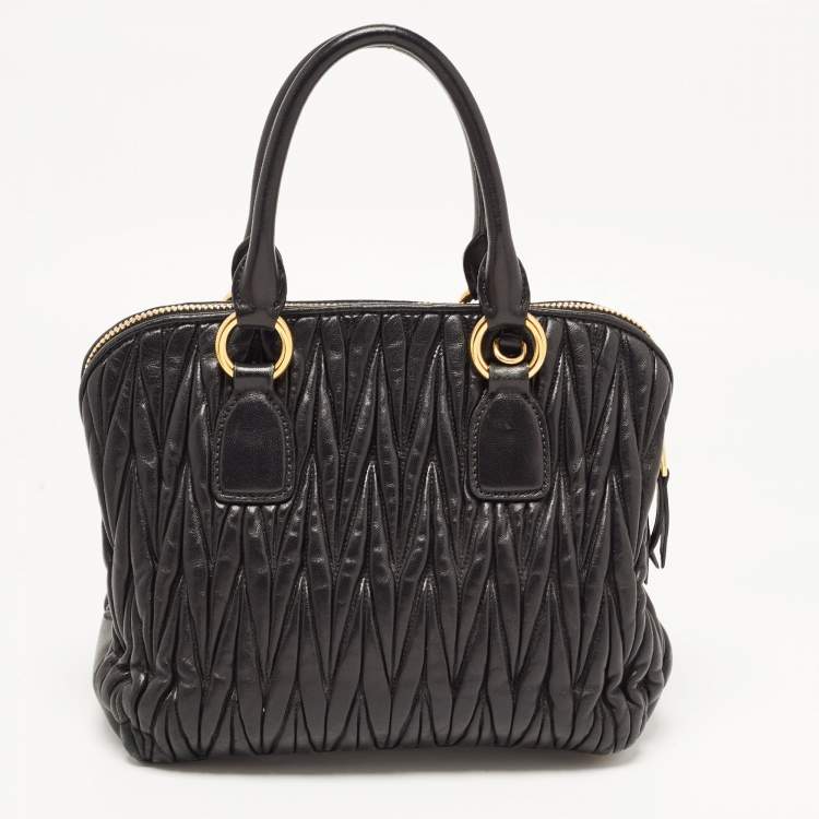 Pre Owned Miu Miu Black Matelassé Leather Bauletto Satchel