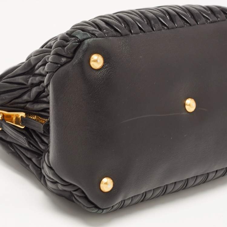 Pre Owned Miu Miu Black Matelassé Leather Bauletto Satchel