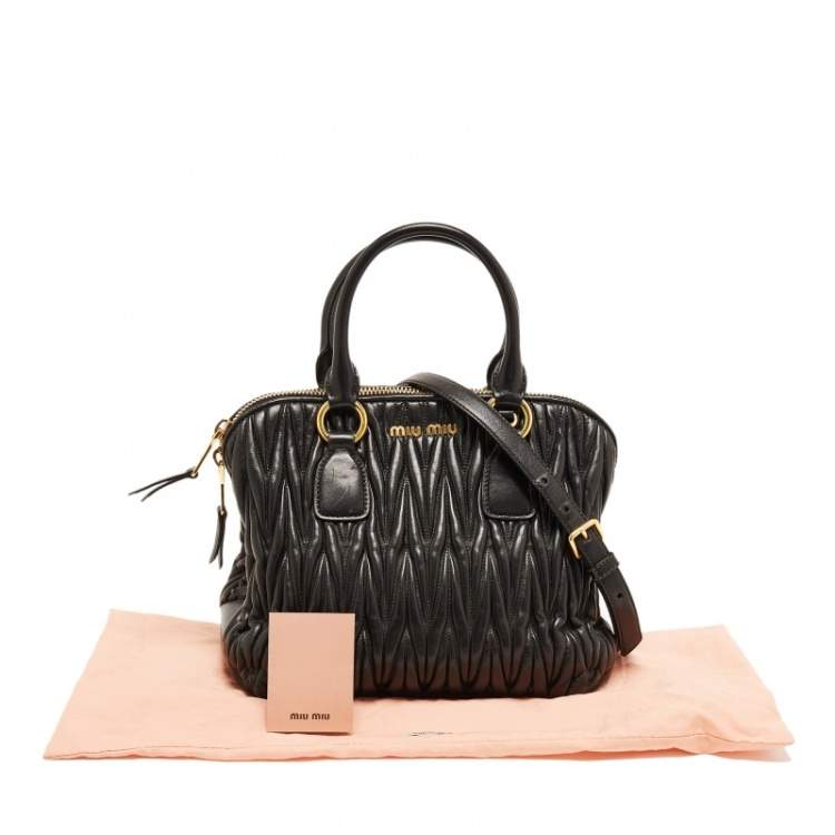 Pre Owned Miu Miu Black Matelassé Leather Bauletto Satchel