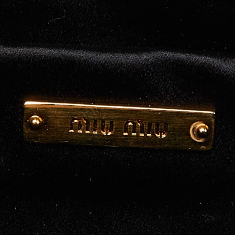 Pre Owned Miu Miu Gold/Black Lurex Fabric and Leather Bow Detail Clutch