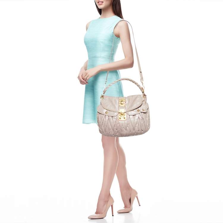 Pre Owned Miu Miu Pink Matelassé Leather Coffer Hobo