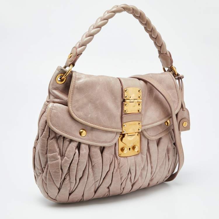 Pre Owned Miu Miu Pink Matelassé Leather Coffer Hobo