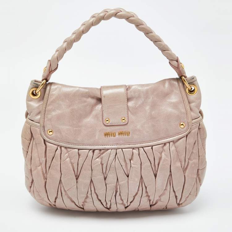 Pre Owned Miu Miu Pink Matelassé Leather Coffer Hobo