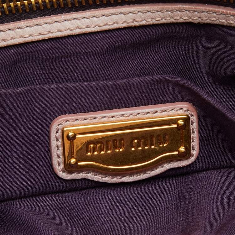 Pre Owned Miu Miu Pink Matelassé Leather Coffer Hobo