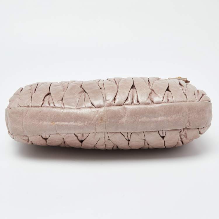 Pre Owned Miu Miu Pink Matelassé Leather Coffer Hobo