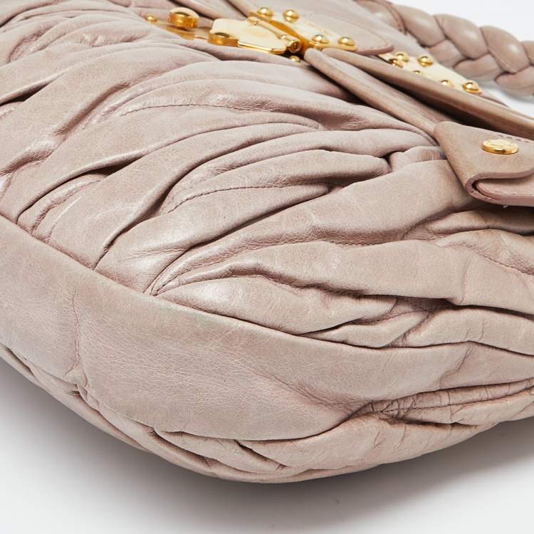 Pre Owned Miu Miu Pink Matelassé Leather Coffer Hobo