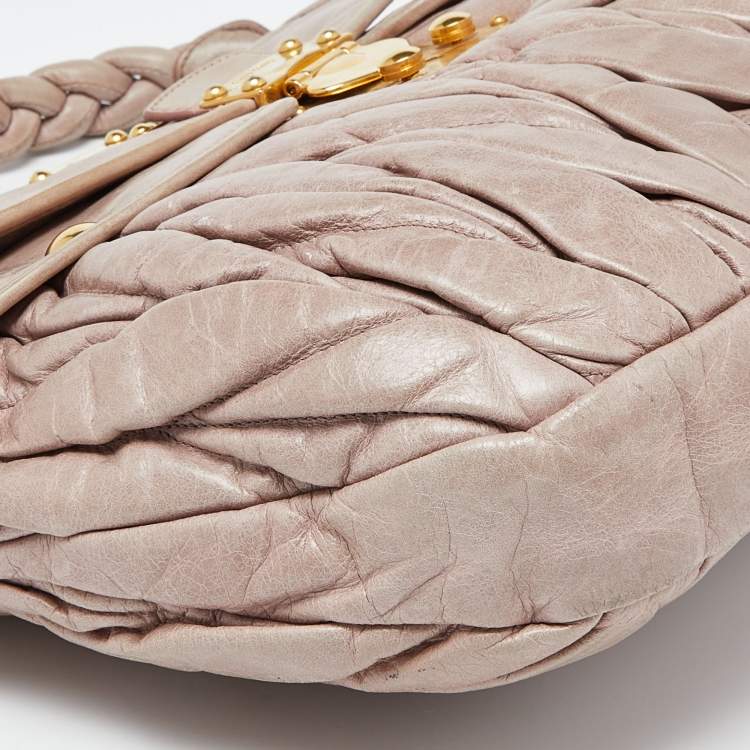 Pre Owned Miu Miu Pink Matelassé Leather Coffer Hobo