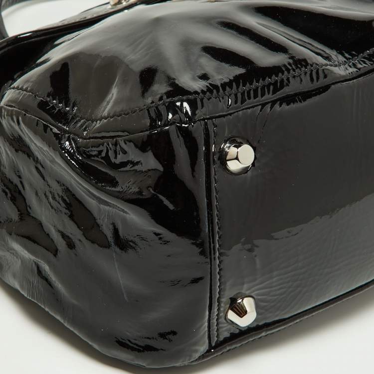Pre Owned Miu Miu Black Patent Leather Turnlock Top Handle Bag