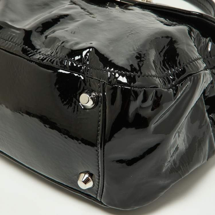 Pre Owned Miu Miu Black Patent Leather Turnlock Top Handle Bag