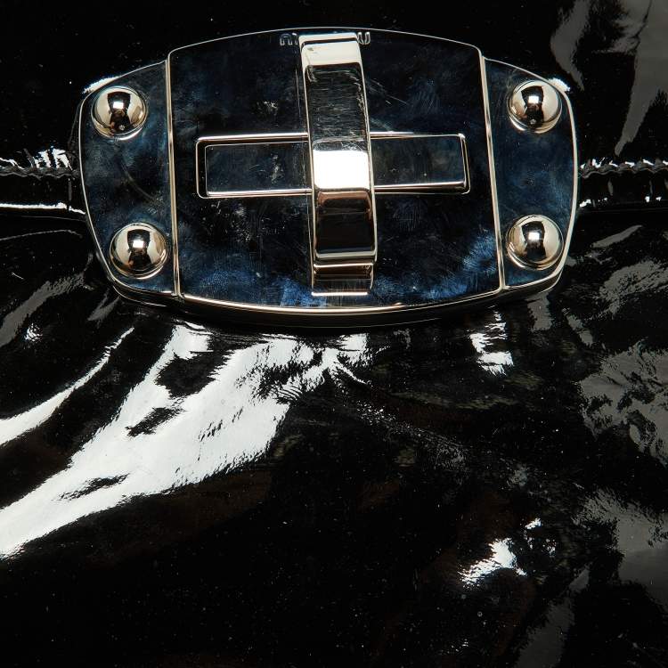 Pre Owned Miu Miu Black Patent Leather Turnlock Top Handle Bag