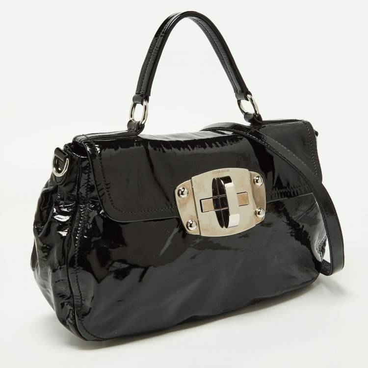 Pre Owned Miu Miu Black Patent Leather Turnlock Top Handle Bag