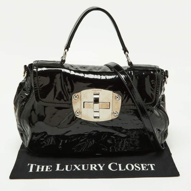 Pre Owned Miu Miu Black Patent Leather Turnlock Top Handle Bag