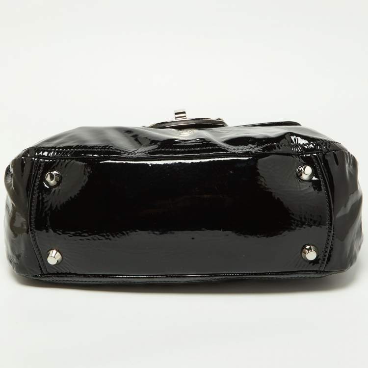 Pre Owned Miu Miu Black Patent Leather Turnlock Top Handle Bag
