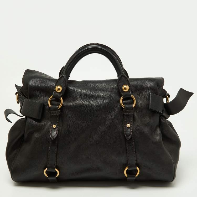 Pre Owned Miu Miu Black Leather Bow Bag