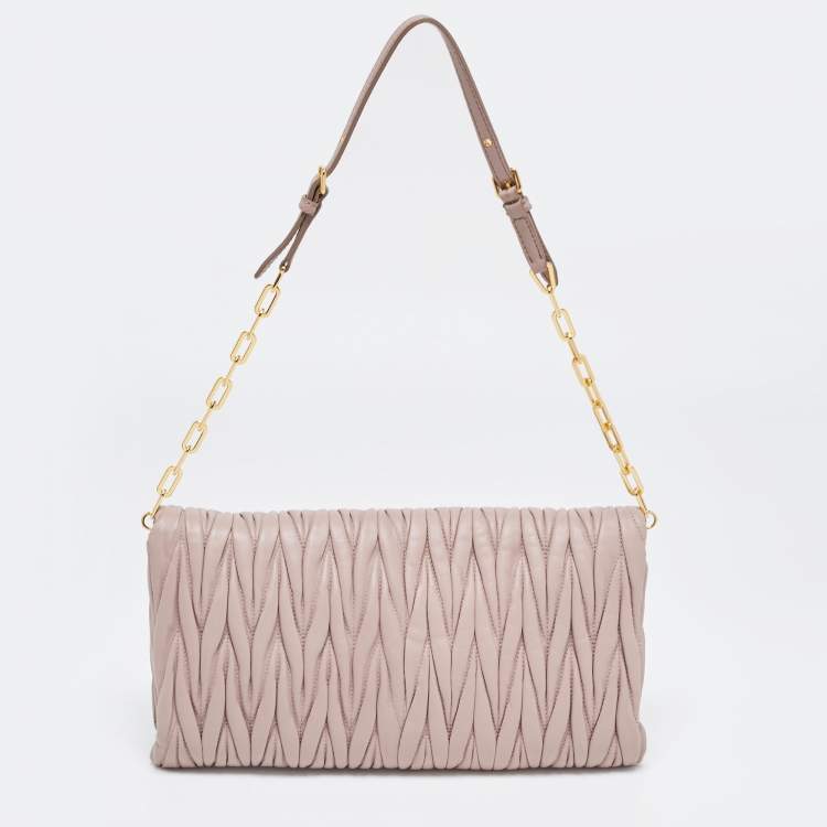 Pre Owned Miu Miu Old Rose Matelasse Leather Flap Chain Clutch 