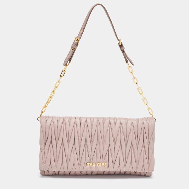 Pre Owned Miu Miu Old Rose Matelasse Leather Flap Chain Clutch 