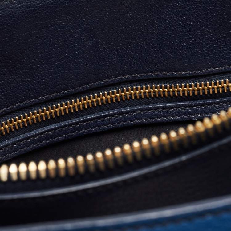 Pre Owned Miu Miu Two Tone Blue Leather Middle Zip Tote