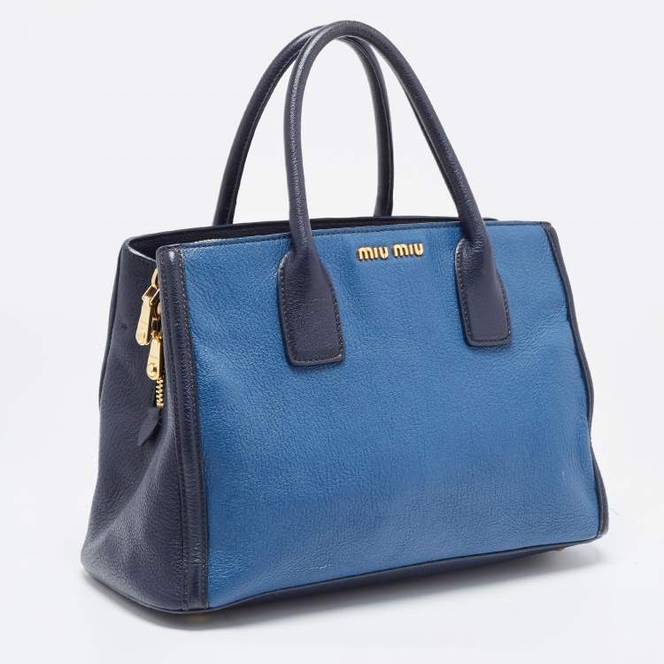 Pre Owned Miu Miu Two Tone Blue Leather Middle Zip Tote