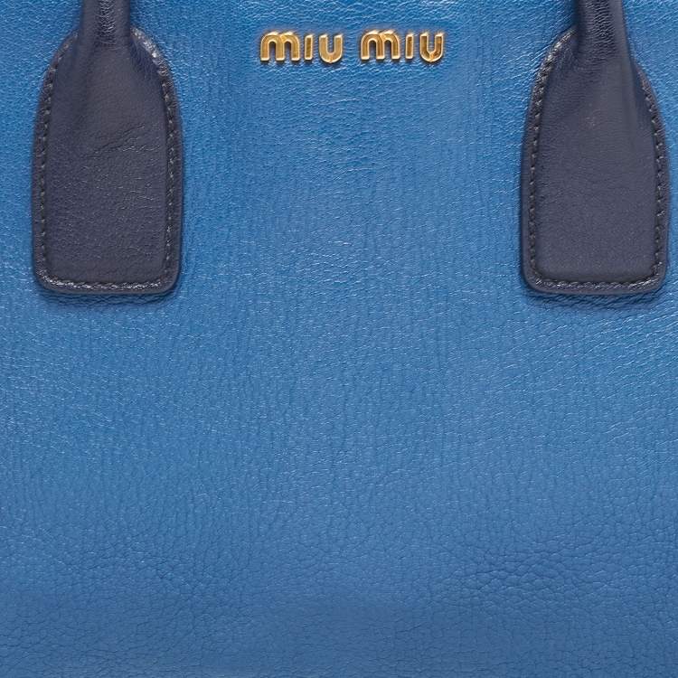 Pre Owned Miu Miu Two Tone Blue Leather Middle Zip Tote