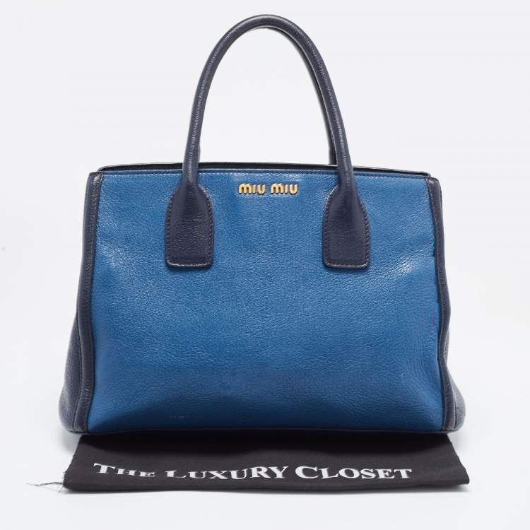 Pre Owned Miu Miu Two Tone Blue Leather Middle Zip Tote