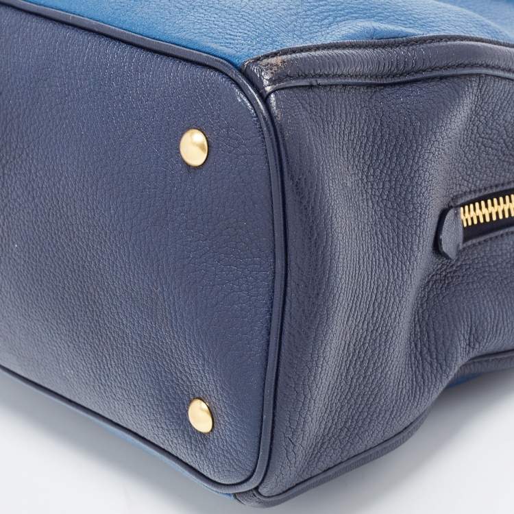Pre Owned Miu Miu Two Tone Blue Leather Middle Zip Tote