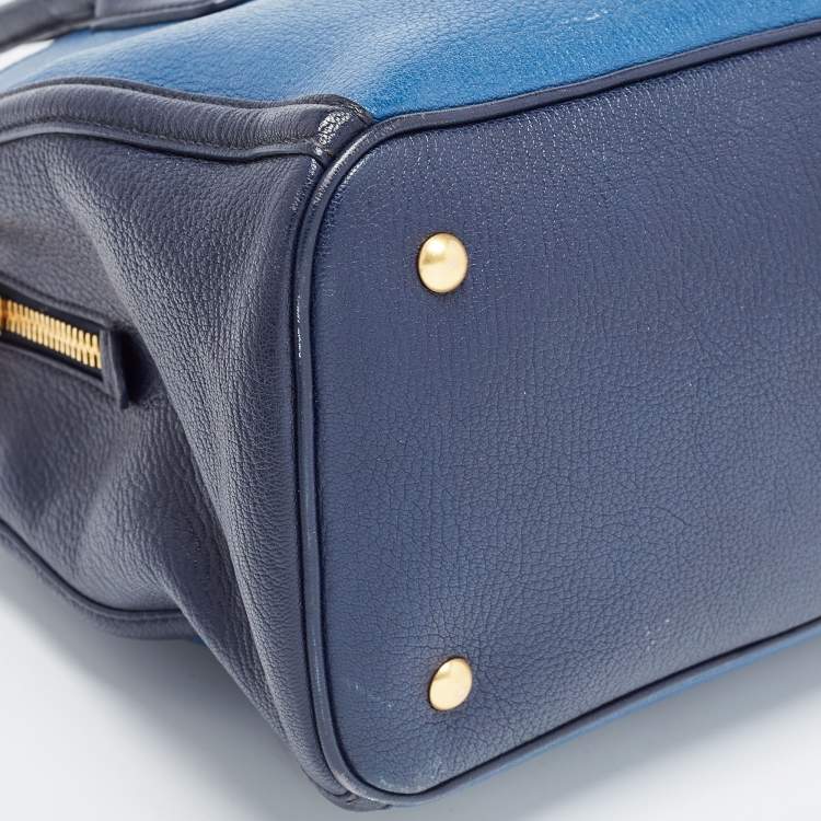 Pre Owned Miu Miu Two Tone Blue Leather Middle Zip Tote