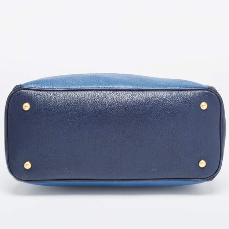 Pre Owned Miu Miu Two Tone Blue Leather Middle Zip Tote