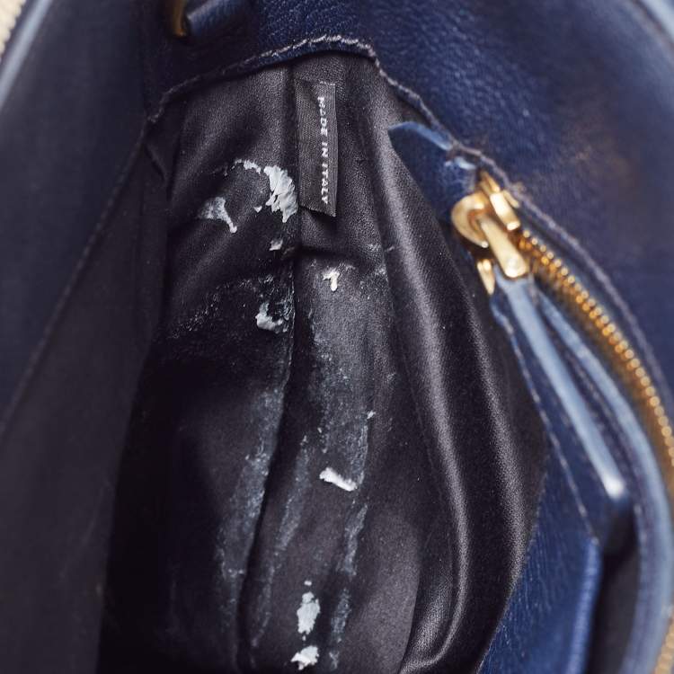 Pre Owned Miu Miu Two Tone Blue Leather Middle Zip Tote